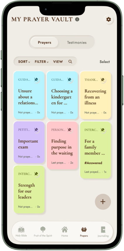 My Prayer Vault with prayers in grid view